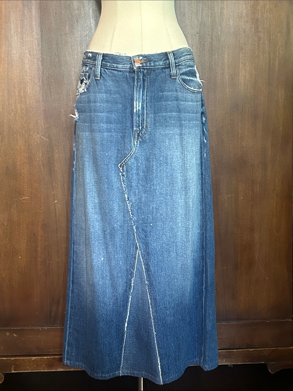 Wrecked Trystan Maxi Skirt Blue Denim 31